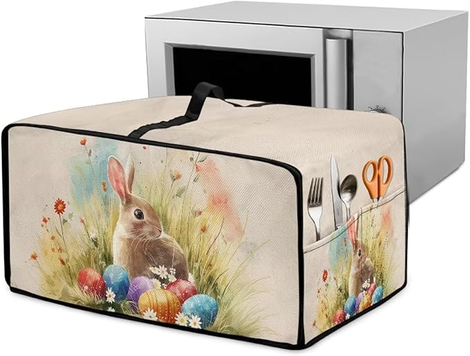 Bunny Daisy Print Toaster Oven Dust Cover Easter Egg Printed Bread Maker Machine Covers with Side Pockets Kitchen Small Appliance Protector M