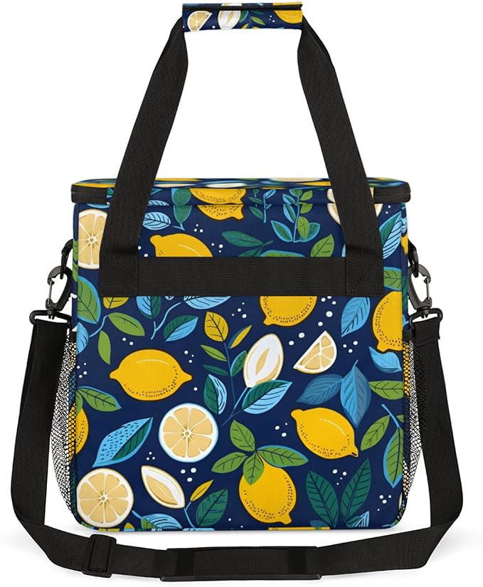 Lemons Prints Coffee Maker Travel Bag for Keurig K-Mini/K-Mini Plus Insulated Waterproof Tote with Pockets Portable Single-Serve Brewer Case