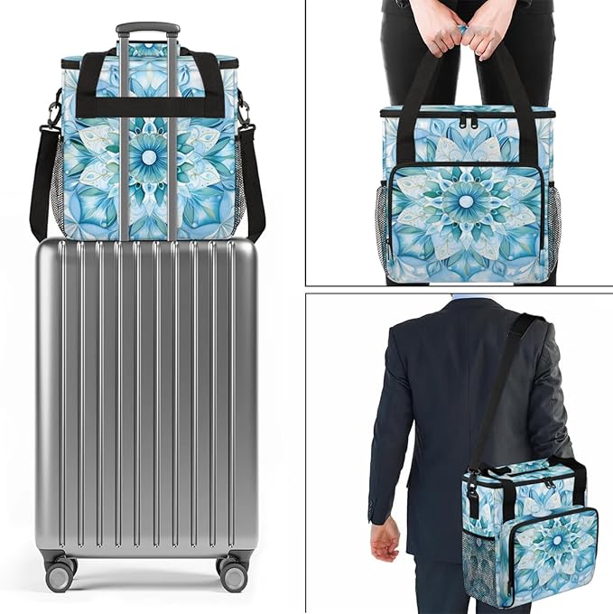 Abstract Flower Pattern Coffee Maker Travel Bag for Keurig K-Mini/K-Mini Plus Insulated Waterproof Tote with Pockets for K-Cup Portable Single-Serve Brewer Case