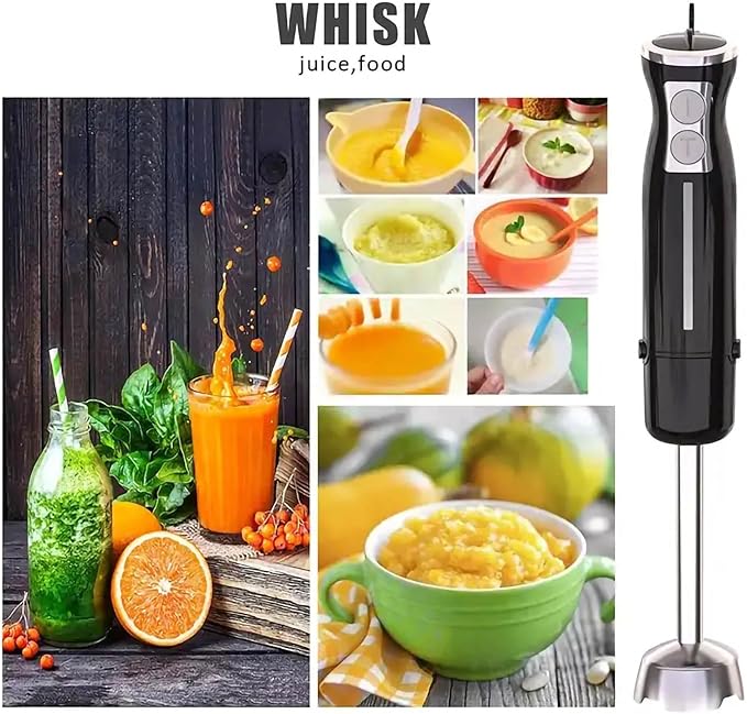 Immersion Hand Blender 600W Hand Mixer With Stainless Steel Blade Black Stick Blender Container Chopper for Baby Food Smoothies Soup