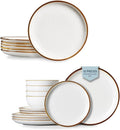 ONEMORE Ceramic Dinner Plate Large Dessert Salad PlatesDinnerware Sets 12pcsScratch Resistant Microwave &amp Dishwasher SafeCream White