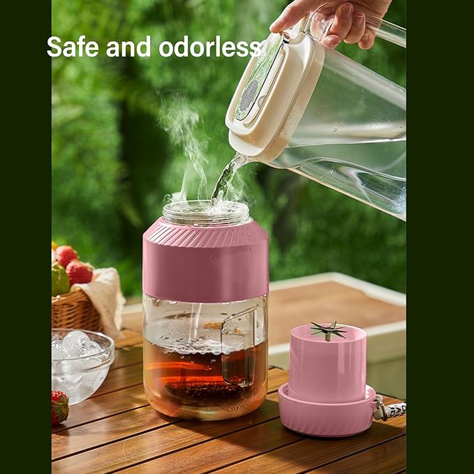 Portable Juicer 1L Capacity Dual Lid Design Easy to Carry with Convenient Strap Rechargeable Battery Cordless for Outdoor Travel Gym and Home Use