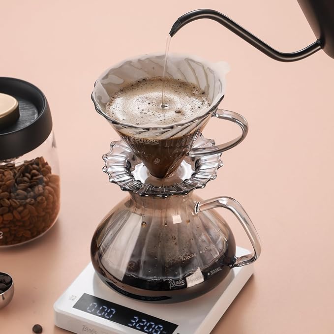 Bincoo Pour Over Coffee Maker Set650ML Borosilicate Glass Carafe with Coffee Driper&amp50pcs Paper FilterGlass Coffee Maker for Home Café Restaurant(Gray)