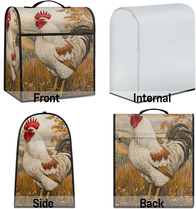 cfpolar Kitchen Aid Mixer Cover Compatible with 6-8 Quarts Watercolor Rooster Flower Stand Mixer Cover Kitchen Aid Mixers Accessories Appliance Organizer Bag Dust Covers with Zipper Pocket