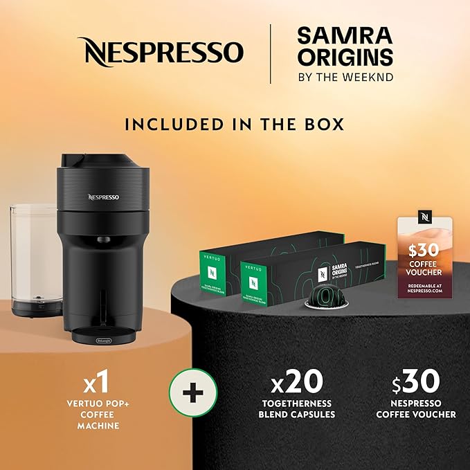 Nespresso Vertuo Pop+ by De'Longhi Liquorice Black + Vertuo Line Samra Origins Togetherness Blend Coffee