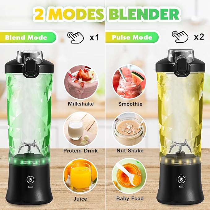 Portable Blender Personal Juicer for Shakes and Smoothies - 20 OZ Electric Protein Shaker Bottle with Insulated Sleeve Travel Lid USB-C Rechargeable - Mini Small Blender Cup for Kitchen Office Gym