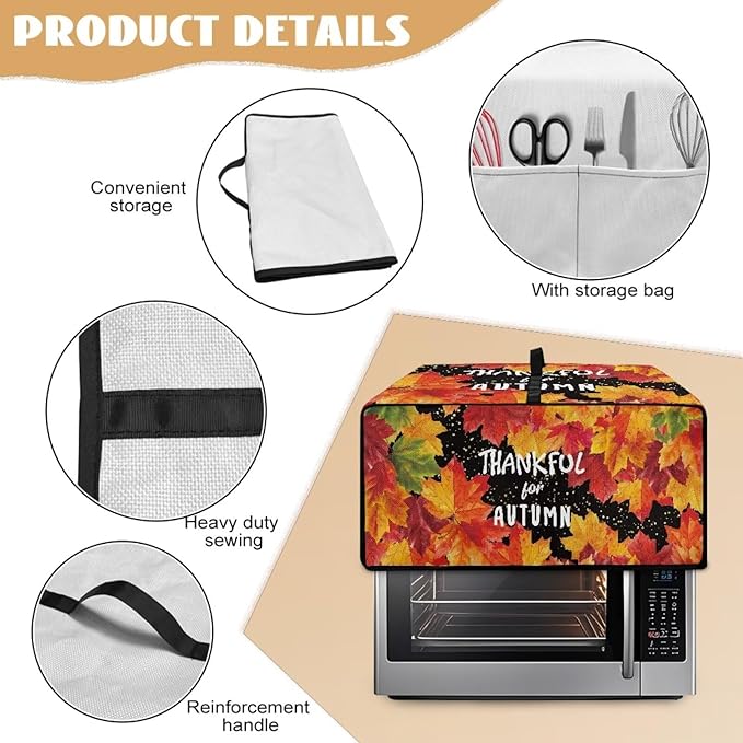 Doojoayie Small Appliance Covers Thankful Autumn Toaster Cover 6 Slice Kitchen Appliance Protector 19.7x16x 10 Compatible with Toaster Machine