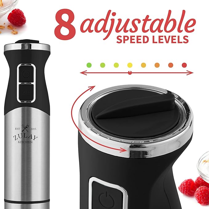 Zulay Immersion Blender Handheld - Durable Stick With Ultra-Sharp Stainless Steel Blades For Effortless Blending - Immersion Blender Set (No Cup) Matte Black)