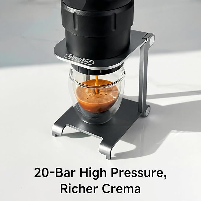 HIBREW H4C Explorer - Portable Electric Espresso Maker USB-C Rechargeable for Coffee Pods &amp Ground Coffee Compact for Home and Travel with Foldable Holder &amp Carrying Case (Black)