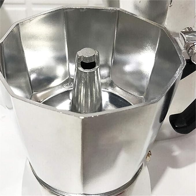 Handmade Silver Moka Pot - 3 Cup Manual Coffee Maker for Full-Bodied(9 cup)