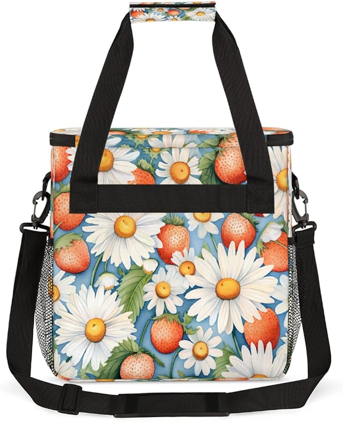 Strawberry Daisy Coffee Maker Carring Bag Travel Carrying Storage Tote Bag Compatible with Keurig K-Mini or K-Mini Plus Portable Single Serve Coffee Brewer Case with Pockets for K-cup Pods