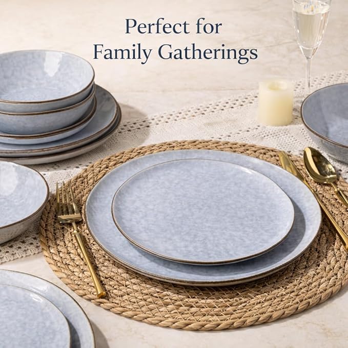 AmorArc Ceramic Dinnerware SetsHandmade Reactive Glaze Stoneware Plates and Bowls SetsHighly Scratch Resistant | Dishwasher &amp Microwave Safe Dishes SetService for 4 (12pc)