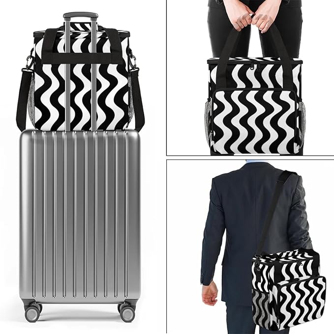 Wavy Lines Coffee Maker Travel Bag for Keurig K-Mini/K-Mini Plus Insulated Waterproof Tote with Pockets for K-Cup Portable Single-Serve Brewer Case