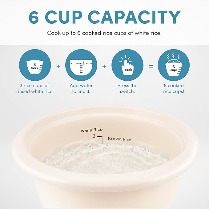 AROMA CoreCoat Pot-Style Rice Cooker with One-Touch Control and Non-Stick Ceramic Coating (6 Cups Cooked 3 Cups Uncooked)