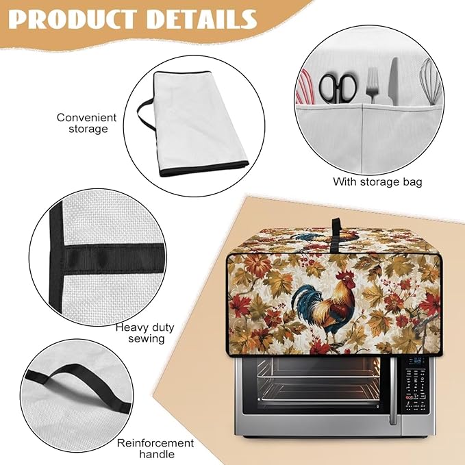 Rooster Plant Print Toaster Oven Air Fryer Cover Dust Protection Heavy Duty Microwave Toaster Oven Cover Small Kitchen Appliance Dust Covers M