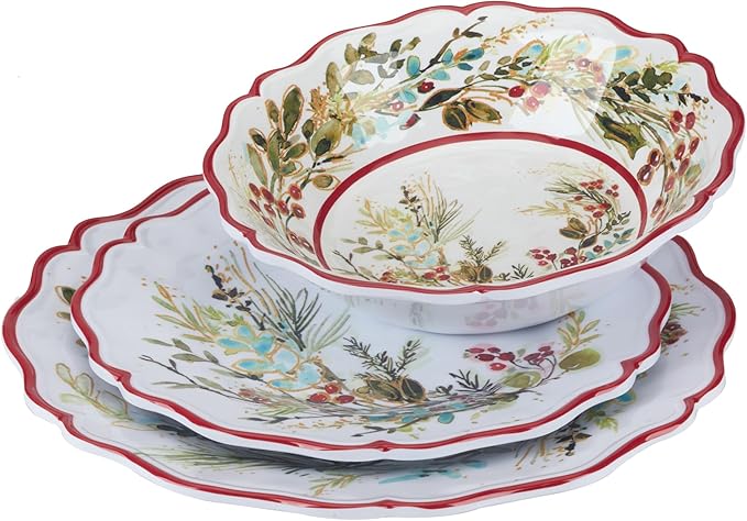 Certified International Christmas Gatherings 12 pc Melamine Dinnerware Set Service for 4