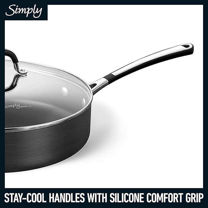 Calphalon 10-Piece Non-Stick Kitchen Cookware Set Black Pots &amp Pans with Stay-Cool Stainless Steel Handles Hard-Anodized Aluminum for Even Heating