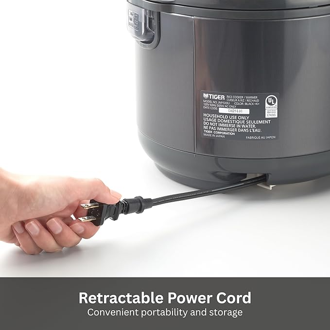 Tiger JNP-S18U-KY 10 Cup Capacity White Rice Cooker with Non-Stick Inner Pot Retractable Power Cord and Keep Warm up to 12 hours (Obsidian Black)