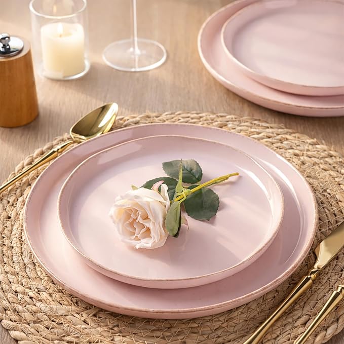 AmorArc Ceramic Dinnerware Sets for 4 12 Pieces Handpainted Plates and Bowls Set with Rustic Terracotta Underside Scratch Resistant Stoneware Dishes Set Dishwasher &amp Microwave Safe