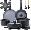 Ammeloo 18 Pcs Ceramic Pots and Pans Set Non Stick Kitchen Cookware Set with Detachable Handle Non Toxic Cooking Set with Removable Handle for RVs Camping Fridge Dishwasher/Oven Safe