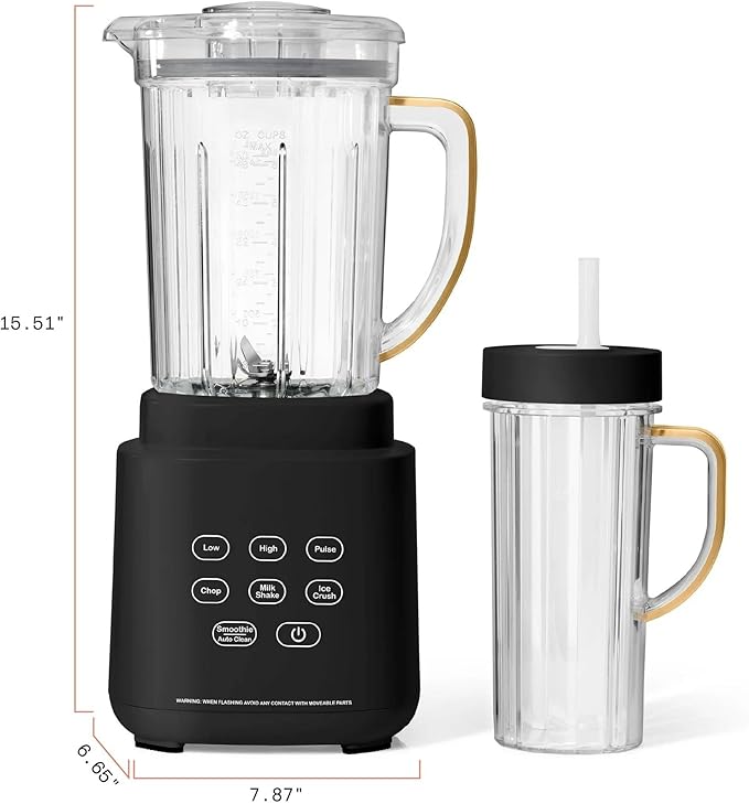 High Power Countertop Blender System with Multiple Speeds Ice Crushing Smoothie and Chopping Functions 50 oz Jar and 20 oz Single Serve Cup (Black Sesame)