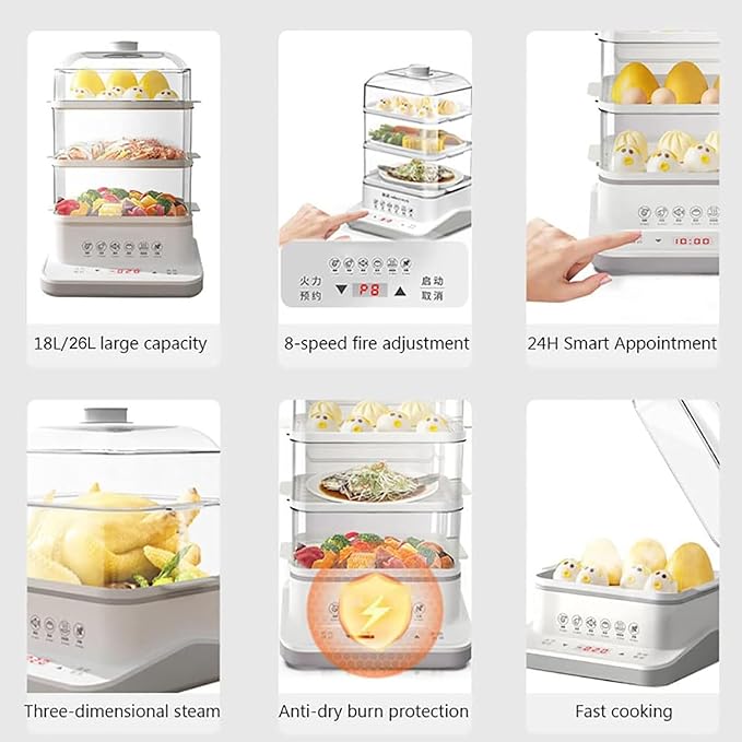 Multifunctional Food Steamer with 500 Sheets Baking Paper | Electric Warming Heater with 3 Tier Stackable Tray (40l) | Steamer Cookware Rice Cooker For Preparing 800w