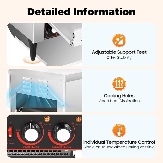 300Pcs/H Conveyor Toaster 2200W Commercial Conveyor Belt Toaster 110V 7-Bread Colors Select 7 Levels Adjustable Single/Double-sided Baking Free-standing Temp Control Electric Restaurant Toasters