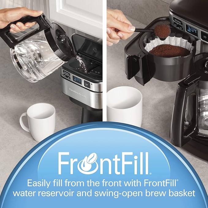 Hamilton Beach Programmable Coffee Maker 12 Cups Front Access Easy Fill Black (46310) &amp Hamilton Beach Permanent Gold Tone Filter Fits Most 8 to 12-Cup Coffee Makers (80675R/80675)