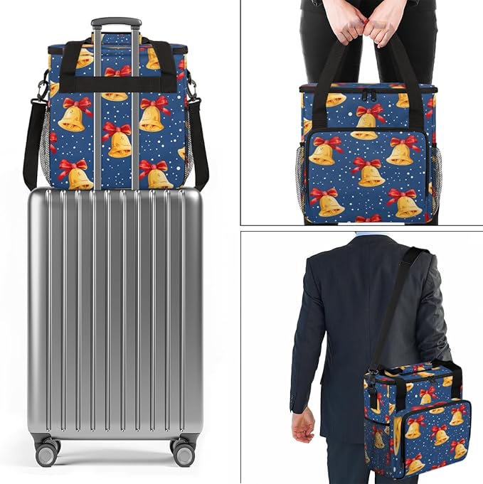 Christmas Bell Coffee Maker Carrying Bag Portable Travel Storage Tote Bag Compatible with K-Mini or K-Mini Plus Single Serve Coffee Brewer Carrying Case with Multiple Pockets &amp Shoulder Strap
