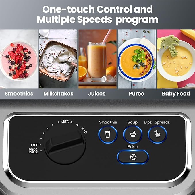 iCucina 1500w Blender for Kitchen with Pre-set Blending Programs 64oz Heavy Duty Professional-Grade Blenders for Smoothies Soups Dips Nut Butters BPA-Free Tritan Jar