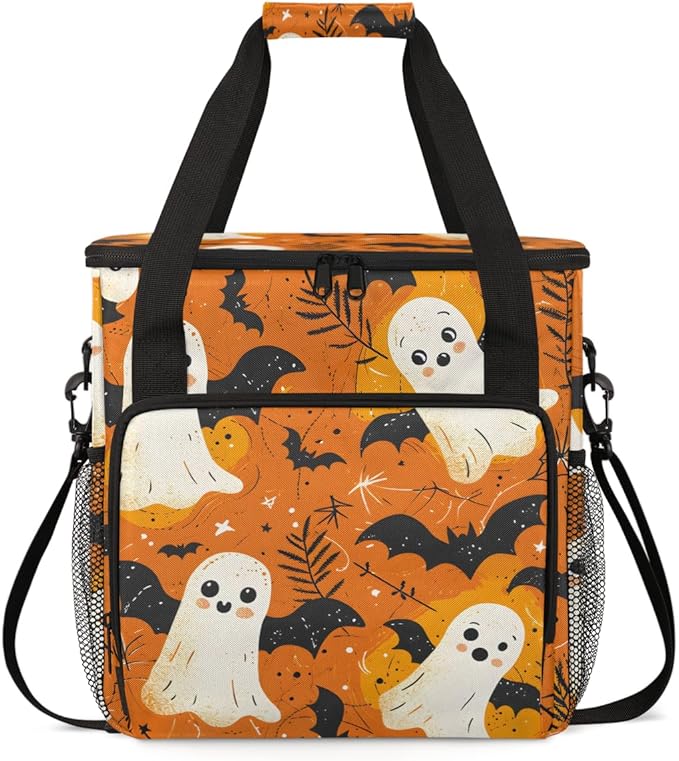 Spooky Ghosts Coffee Maker Carrying Bag Bright Ghosts Travel Storage Bag Compatible with K-Mini or K-Mini Plus Single Serve Coffee Brewer Carrying Case with Multiple Pockets &amp Shoulder Strap