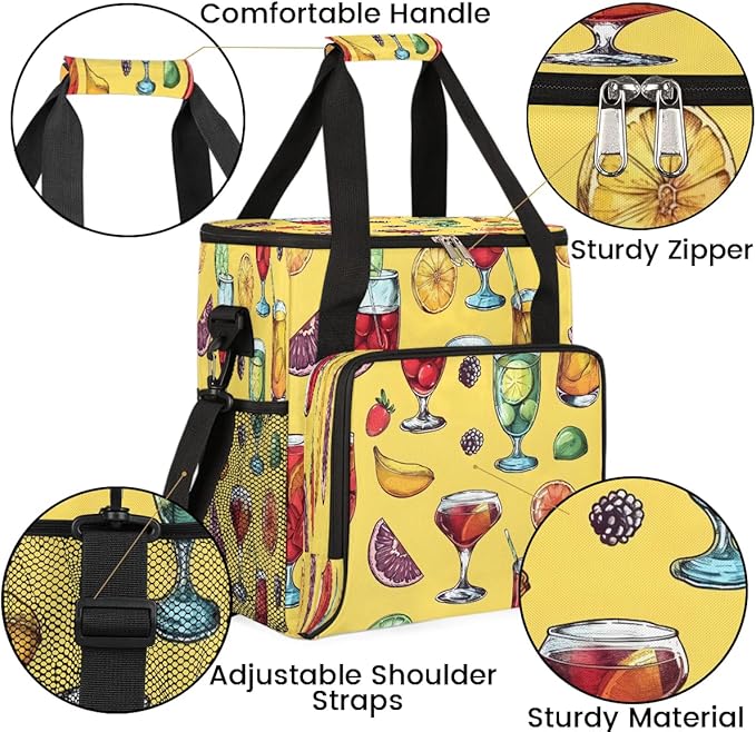 Fruits Drinks Print Coffee Maker Carrying Bag Compatible with K-Mini or K-Mini Plus Portable Single Cup Coffee Maker Case with Pockets for K Cup Pods