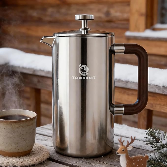 1L/34 Oz French Press Coffee Maker304 Stainless Steel Coffee PressDurable &amp Easy CleanLeak-Proof DesignPrensa Francesa Para Cafe for HomeOfficeCamping (Silver-Upgrade)