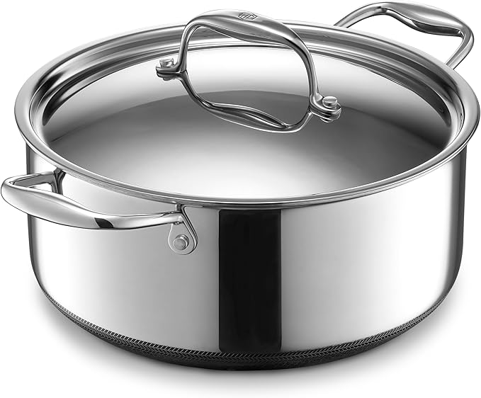 HexClad Hybrid Nonstick 6-Piece Cookware Set 5Qt Dutch Oven with Lid 5.5Qt Sauté Pan with Lid and 10Qt Stockpot with Lid Stay-Cool Handles Dishwasher and Oven-Safe Induction Ready