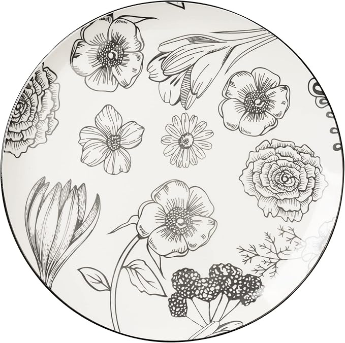 Dinnerware Set 12pcs Porcelain Bouquet 12 X 15 White Floral Modern Contemporary Round 12 Piece Microwave Safe