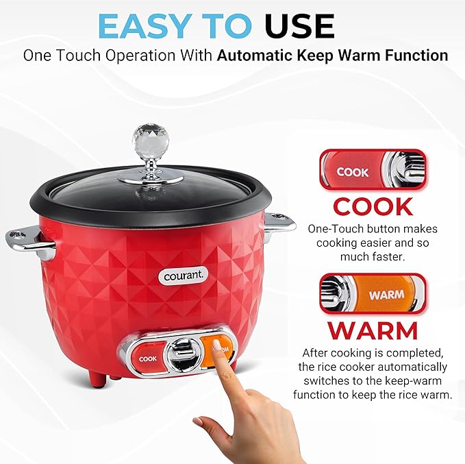 Courant Rice Cooker 10-Cup (Cooked) Steaming basket One-Touch Operation Automatic Keep Warm Function red
