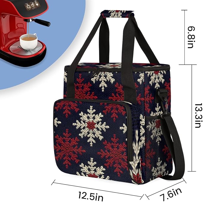 Christmas Snowflakes Coffee Maker Carrying Bag Graffiti Snowflakes Travel Storage Bag Compatible with K-Mini or K-Mini Plus Single Serve Coffee Brewer Carrying Case with Pockets &amp Shoulder Strap