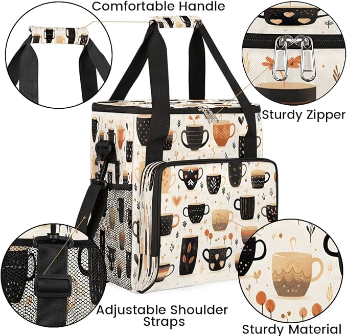 Coffee Print Coffee Maker Carrying Bag for Keurig K-Mini or K-Mini Plus Storage Portable Coffee Maker Travel Bag