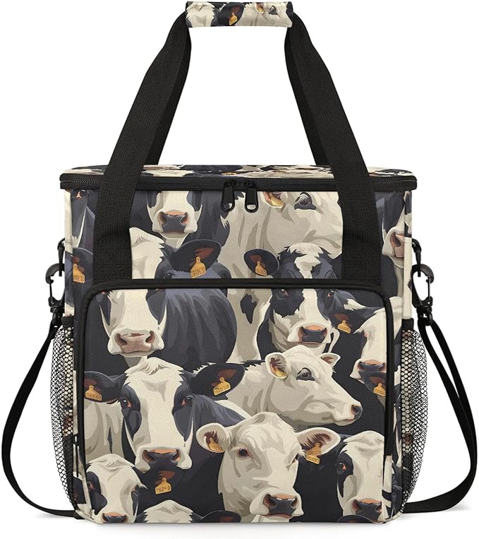 Cute Cow Print Coffee Maker Carring Bag Large Insulated Storage Organizer Case Tote Bags with Shoulder Strap for Travel Work Picnic