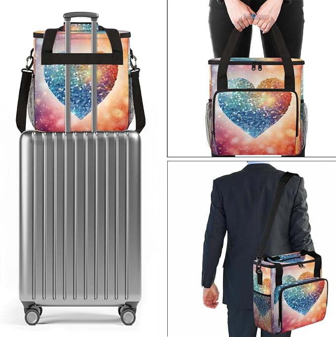 Glitter Heart Coffee Maker Carrying Bag Portable Travel Storage Tote Bag Compatible with K-Mini or K-Mini Plus Single Serve Coffee Brewer Carrying Case with Multiple Pockets &amp Shoulder Strap