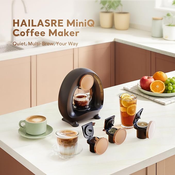 3 in 1 Single Serve Coffee Maker for K Cup Black Ground Coffee and Tea Leaves 1400W 20s Fast Heating Mini K Cup Coffee Brewer One Button Operation for Small Spaces for Bedroom