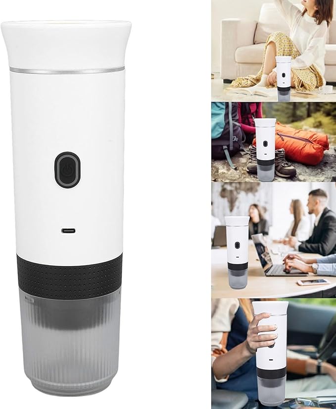 Portable Coffee Maker Rechargeable Electric Handheld Car Coffee Machine for Travel Office Home One Operation 2500mAh Battery 698g Lightweight (White)