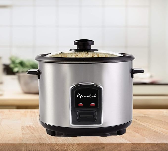 6-Cup Rice Cooker with Glass Lid Stainless Steel