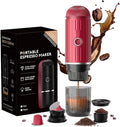 Portable Espresso Machine with 3-4 Min Self-heating 7800mAh Rechargeable Electric Coffee Machine 19 Bar Compatible with NS Capsules and Ground Coffee (Red)