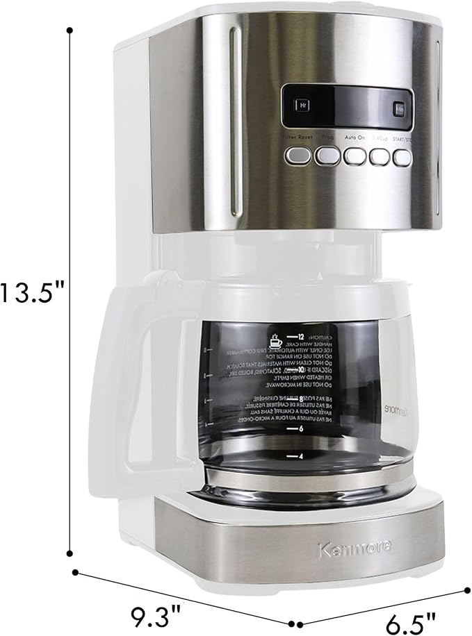 Kenmore Drip Coffee Maker - 12 Cup Programmable Cafe Machine With Glass Pot Regular &amp Bold Brew Auto Shut Off Large Water Reservoir Reusable Filter Kitchen Appliances For Cafeteria Barista Wh