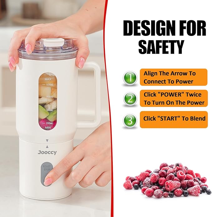 Portable Blender Cordless Personal Blender for Smoothie with Ice Crushing Blades 18oz Auto Reverse Blending for Smoothie Shake Frozen Fruit