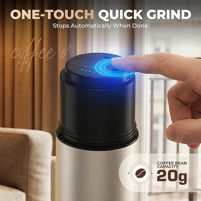 HAUSHOF Portable Coffee Maker Travel Coffee Maker Battery Operated Small Pour Over Set Compact Coffee Maker with Electric Grinder &amp Insulated Mug for Travel Camping Car