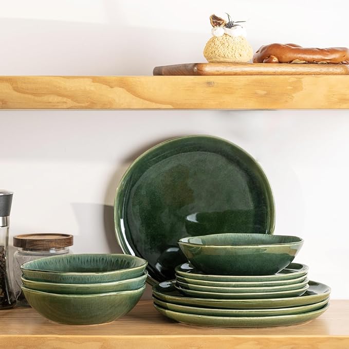 AmorArc Ceramic Dinnerware SetsHandmade Reactive Glaze Stoneware Plates and Bowls SetsHighly Scratch Resistant | Dishwasher &amp Microwave Safe Dishes SetService for 8 (24pc)