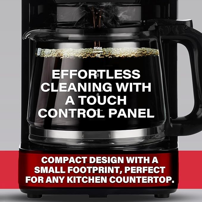 Melitta Aroma Tocco Glass 10-Cup Drip Coffee Maker Automatic and Programmable 96oz Capacity with 5-Pack Coffee Filters | Black