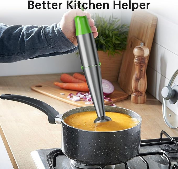Immersion Blender Handheld Corded Hand Blenders Set 1100W Trigger Variable Speed 5 in 1 Stick Emulsifier with Chopper Whisk and Frother for Soup Baby Food and Smoothies Apple Green